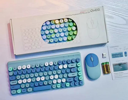 Wireless Keyboard & Mouse Combo - Retro Round Keycaps, 2.4GHz Ergonomic Design(blue) V888-ELOSUNG35105