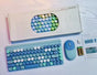 Wireless Keyboard & Mouse Combo - Retro Round Keycaps, 2.4GHz Ergonomic Design(blue) V888-ELOSUNG35105