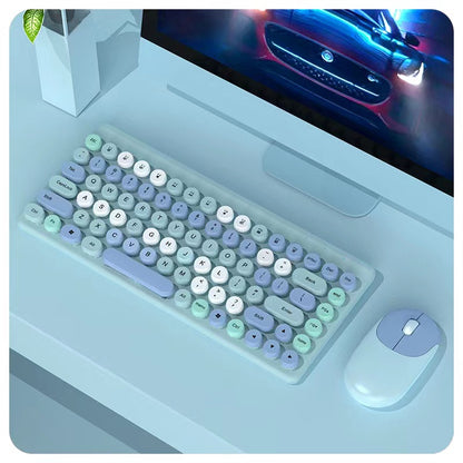 Wireless Keyboard & Mouse Combo - Retro Round Keycaps, 2.4GHz Ergonomic Design(green) V888-ELOSUNG35106
