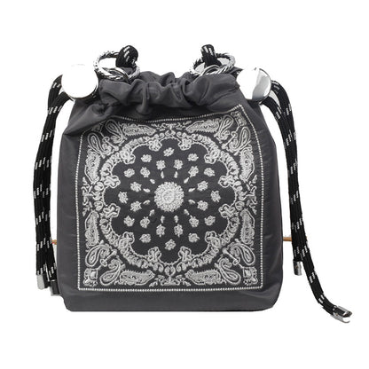 Chic Drawstring Bucket Bag with Intricate Print - Adjustable Rope Strap, Lightweight Fabric(Gray) V888-ELOSUNG35119