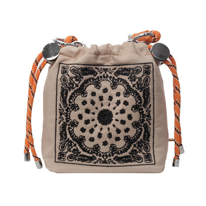 Chic Drawstring Bucket Bag with Intricate Print - Adjustable Rope Strap, Lightweight Fabric(Khaki) V888-ELOSUNG35121