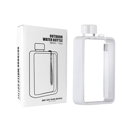 Slim Tritan Flat Water Bottle - 380ml BPA-Free, Leakproof with Leather-Textured Sleeve & Strap(white) V888-ELOSUNG35124