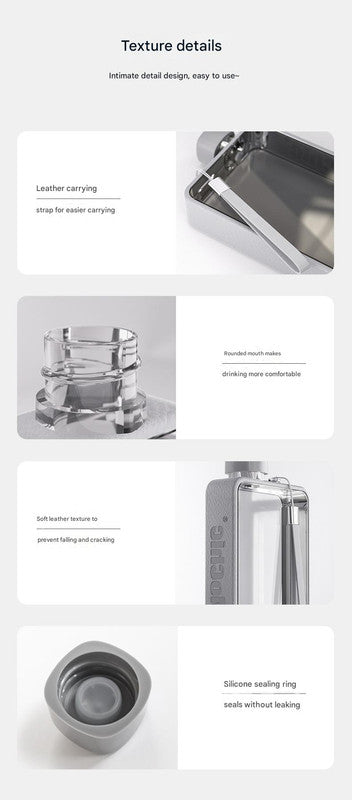 Slim Tritan Flat Water Bottle - 380ml BPA-Free, Leakproof with Leather-Textured Sleeve & Strap(grey) V888-ELOSUNG35125