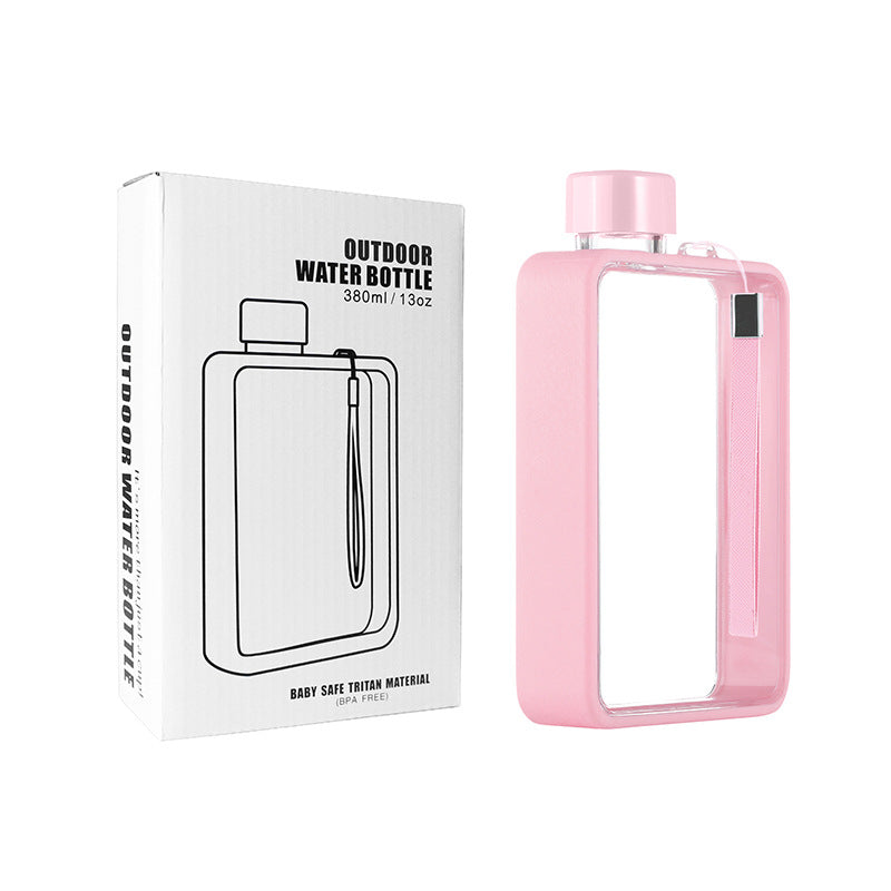 Slim Tritan Flat Water Bottle - 380ml BPA-Free, Leakproof with Leather-Textured Sleeve & Strap(pink) V888-ELOSUNG35126