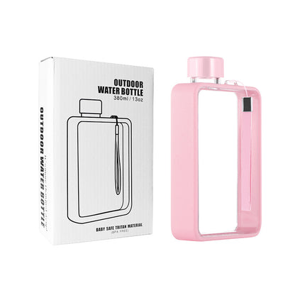 Slim Tritan Flat Water Bottle - 380ml BPA-Free, Leakproof with Leather-Textured Sleeve & Strap(pink) V888-ELOSUNG35126
