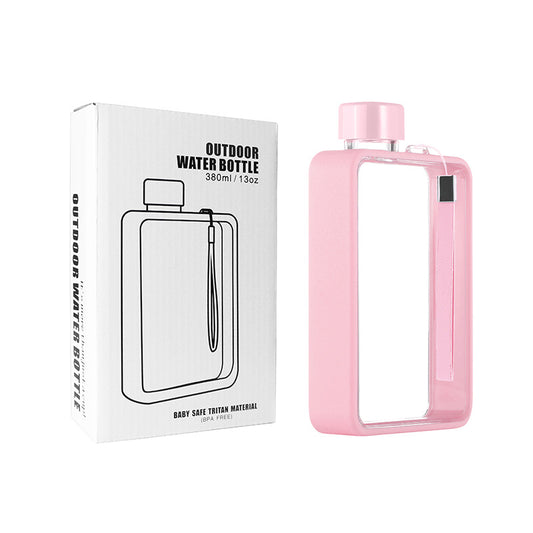 Slim Tritan Flat Water Bottle - 380ml BPA-Free, Leakproof with Leather-Textured Sleeve & Strap(pink) V888-ELOSUNG35126