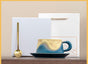 Artistic Ceramic Coffee Cup & Saucer Set with Spoon - Gradient Glaze, 240ml, Gift Boxed(Blue) V888-ELOSUNG35128