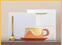 Artistic Ceramic Coffee Cup & Saucer Set with Spoon - Gradient Glaze, 240ml, Gift Boxed(Orange) V888-ELOSUNG35129