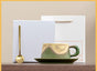 Artistic Ceramic Coffee Cup & Saucer Set with Spoon - Gradient Glaze, 240ml, Gift Boxed(Green) V888-ELOSUNG35130