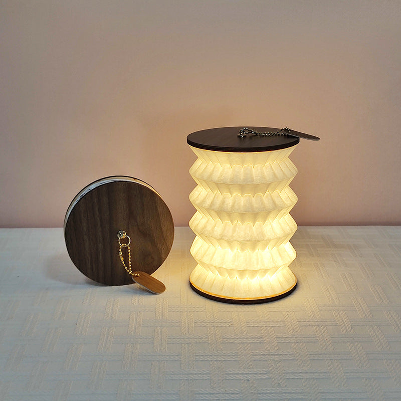 Foldable Telescopic Lantern Lamp - 3 Light Modes, USB Rechargeable, Wood/Paper Finish(white) V888-ELOSUNG35146