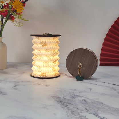 Foldable Telescopic Lantern Lamp - 3 Light Modes, USB Rechargeable, Wood/Paper Finish(Good Luck and Happiness) V888-ELOSUNG35150