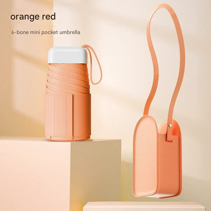 Mini Pocket Umbrella with Matching Crossbody Bag - UV Protection, 6-Rib Windproof Design(Orange) V888-ELOSUNG35160