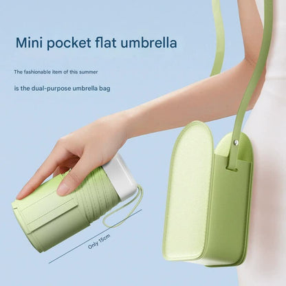 Mini Pocket Umbrella with Matching Crossbody Bag - UV Protection, 6-Rib Windproof Design(blue) V888-ELOSUNG35162
