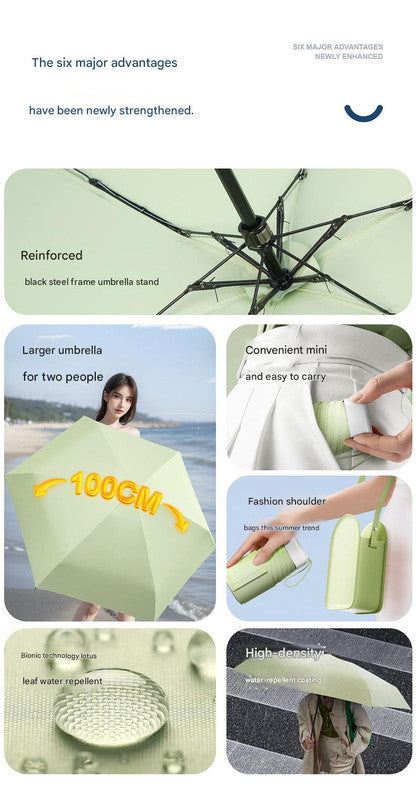 Mini Pocket Umbrella with Matching Crossbody Bag - UV Protection, 6-Rib Windproof Design(pink) V888-ELOSUNG35163