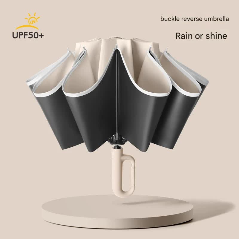 Automatic Open/Close Umbrella with UPF50+ Sun Protection - 10-Rib Windproof Design, Carabiner Handle(grey) V888-ELOSUNG35166