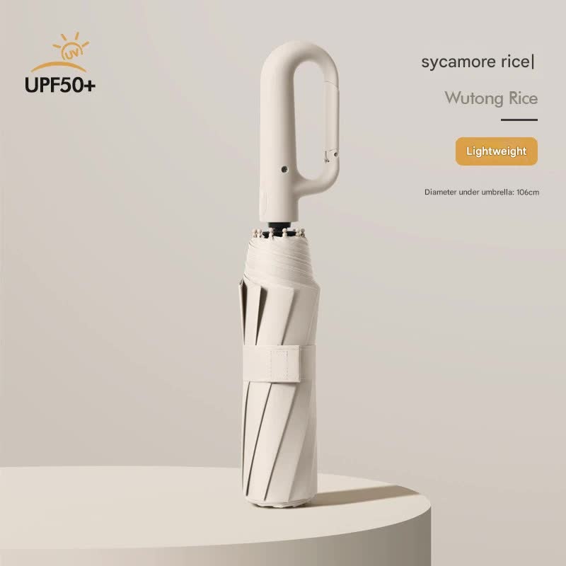 Automatic Open/Close Umbrella with UPF50+ Sun Protection - 10-Rib Windproof Design, Carabiner Handle(Beige) V888-ELOSUNG35168