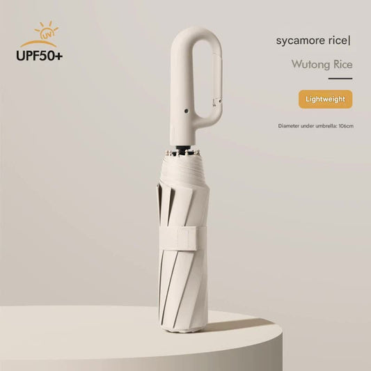 Automatic Open/Close Umbrella with UPF50+ Sun Protection - 10-Rib Windproof Design, Carabiner Handle(Beige) V888-ELOSUNG35168