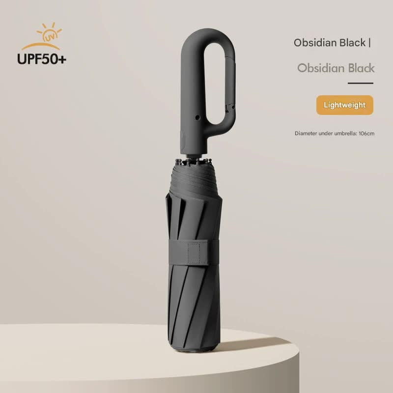 Automatic Open/Close Umbrella with UPF50+ Sun Protection - 10-Rib Windproof Design, Carabiner Handle(Black) V888-ELOSUNG35170