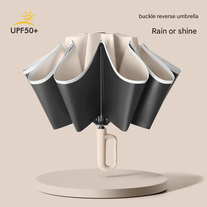 Automatic Open/Close Umbrella with UPF50+ Sun Protection - 10-Rib Windproof Design, Carabiner Handle(Black) V888-ELOSUNG35170