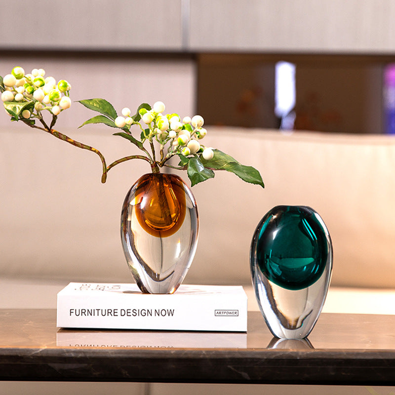 Artistic Teardrop Glass Vase - Handcrafted Glazed Finish for Hydroponics & Floral Decor(amber) V888-ELOSUNG35171