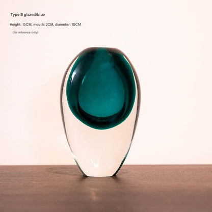 Artistic Teardrop Glass Vase - Handcrafted Glazed Finish for Hydroponics & Floral Decor(blue) V888-ELOSUNG35172