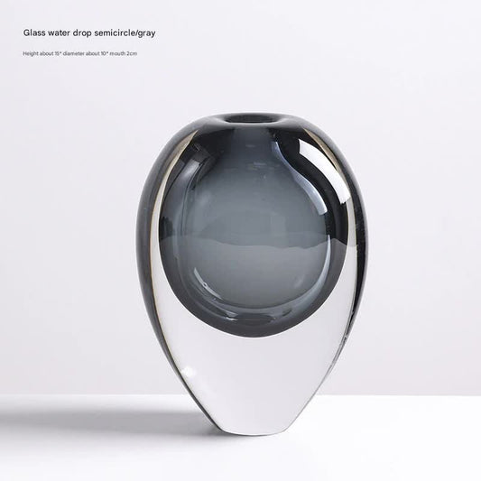 Artistic Teardrop Glass Vase - Handcrafted Glazed Finish for Hydroponics & Floral Decor(grey) V888-ELOSUNG35173
