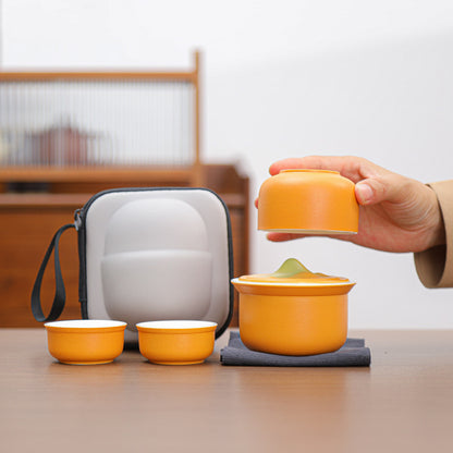 Portable Ceramic Tea Set for Travel - Quick Gaiwan with 3 Cups & Carrying Case(black) V888-ELOSUNG35174