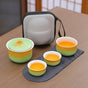 Portable Ceramic Tea Set for Travel - Quick Gaiwan with 3 Cups & Carrying Case(Yellow-green gradient) V888-ELOSUNG35177