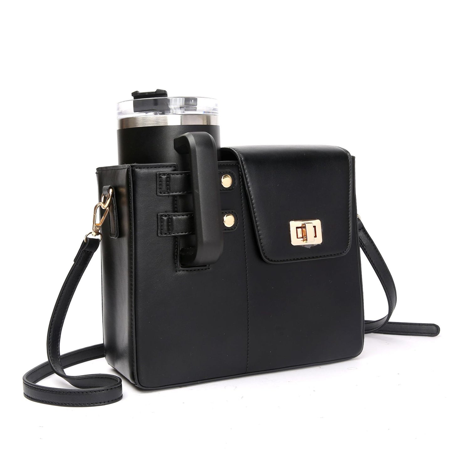 Chic PU Leather Crossbody Bag with Tumbler Holder - Multi-Compartment, Adjustable Strap,Does not include V888-ELOSUNG35187
