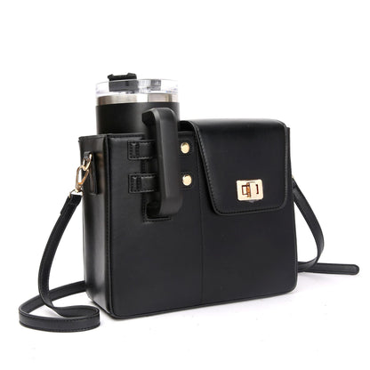 Chic PU Leather Crossbody Bag with Tumbler Holder - Multi-Compartment, Adjustable Strap,Does not include V888-ELOSUNG35187