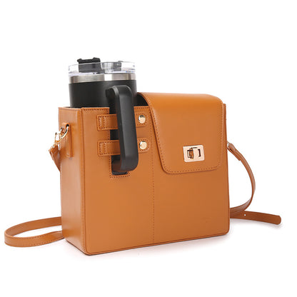 Chic PU Leather Crossbody Bag with Tumbler Holder - Multi-Compartment, Adjustable Strap,Does not include V888-ELOSUNG35188