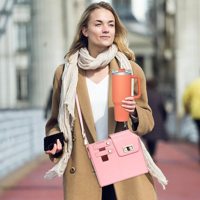 Chic PU Leather Crossbody Bag with Tumbler Holder - Multi-Compartment, Adjustable StrapChic PU Leather V888-ELOSUNG35190