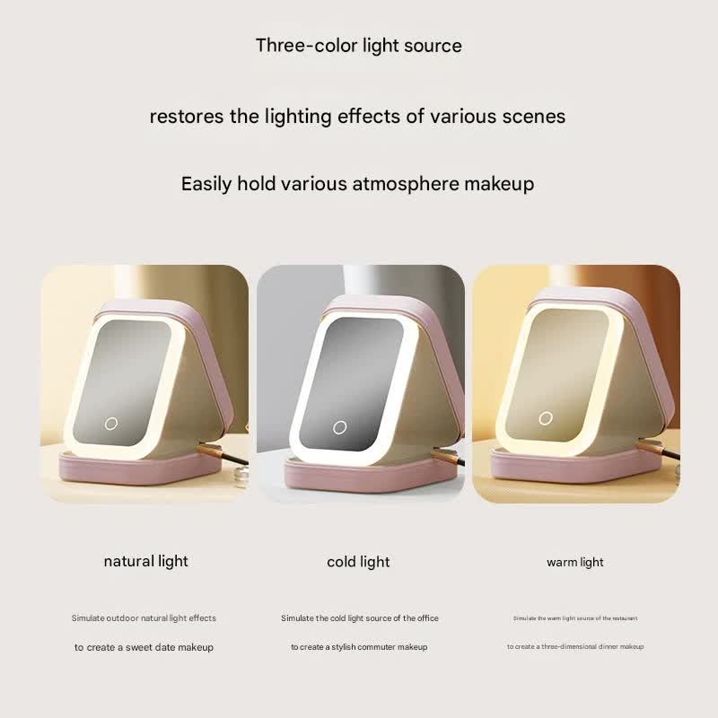 Portable Jewelry & Makeup Organizer Box with LED Touch Mirror - Rechargeable, Adjustable Lighting(white) V888-ELOSUNG35191