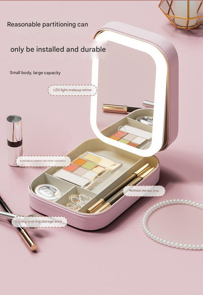 Portable Jewelry & Makeup Organizer Box with LED Touch Mirror - Rechargeable, Adjustable Lighting(white) V888-ELOSUNG35191