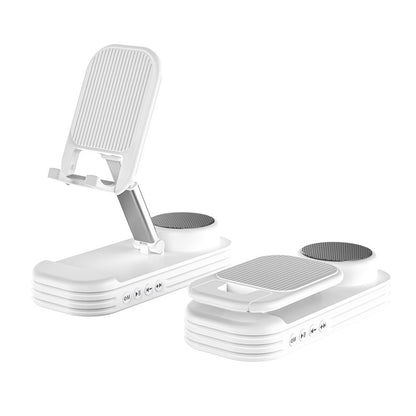 Foldable Desktop Phone Stand with Bluetooth 5.3 Speaker - Adjustable Angle & Height, TF/Line-In(white) V888-ELOSUNG35194