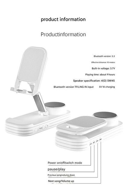 Foldable Desktop Phone Stand with Bluetooth 5.3 Speaker - Adjustable Angle & Height, TF/Line-In(pink) V888-ELOSUNG35196