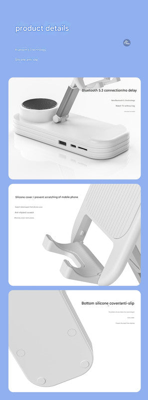 Foldable Desktop Phone Stand with Bluetooth 5.3 Speaker - Adjustable Angle & Height, TF/Line-In(yellow) V888-ELOSUNG35197
