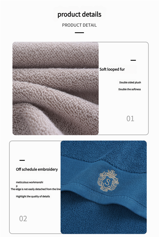 Premium Absorbent Cotton Towel Set - Soft Bath & Hand Towels with Double-Sided Plush(blue) V888-ELOSUNG35218