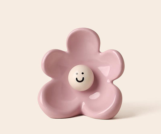 Artistic Floral Smiling Face Vase - Modern Ceramic Decor with Gloss Finish(pink) V888-ELOSUNG35235
