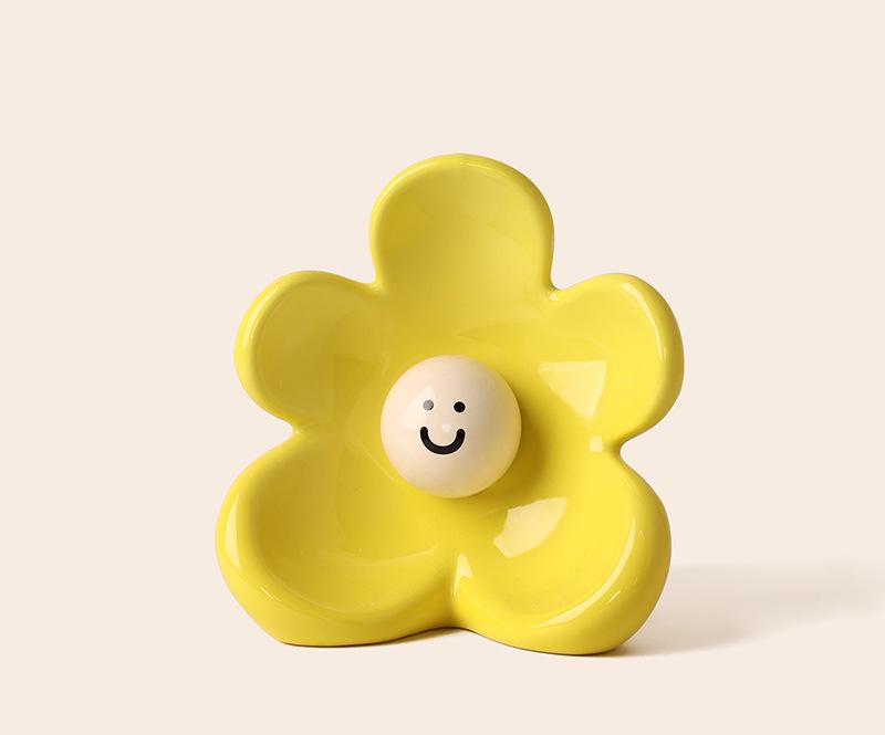 Artistic Floral Smiling Face Vase - Modern Ceramic Decor with Gloss Finish(Osmanthus yellow) V888-ELOSUNG35236