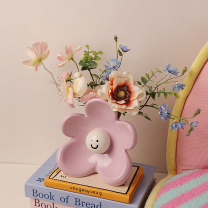 Artistic Floral Smiling Face Vase - Modern Ceramic Decor with Gloss Finish(Osmanthus yellow) V888-ELOSUNG35236