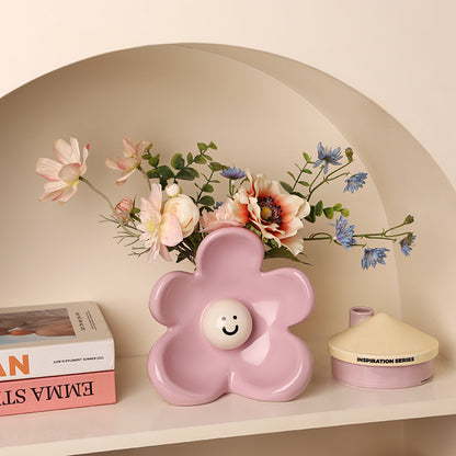 Artistic Floral Smiling Face Vase - Modern Ceramic Decor with Gloss Finish(Osmanthus yellow) V888-ELOSUNG35236