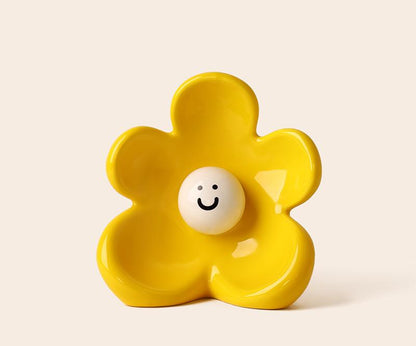 Artistic Floral Smiling Face Vase - Modern Ceramic Decor with Gloss Finish(lemon-yellow) V888-ELOSUNG35237
