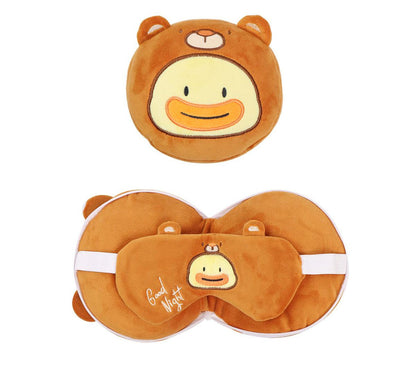2-in-1 Convertible Eye Mask & Travel Neck Pillow Set - Plush Fabric with Snap Closure(brown) V888-ELOSUNG35239