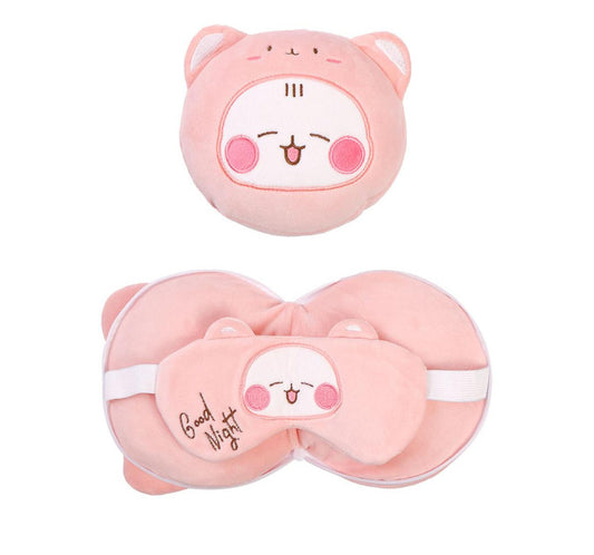 2-in-1 Convertible Eye Mask & Travel Neck Pillow Set - Plush Fabric with Snap Closure(pink) V888-ELOSUNG35240
