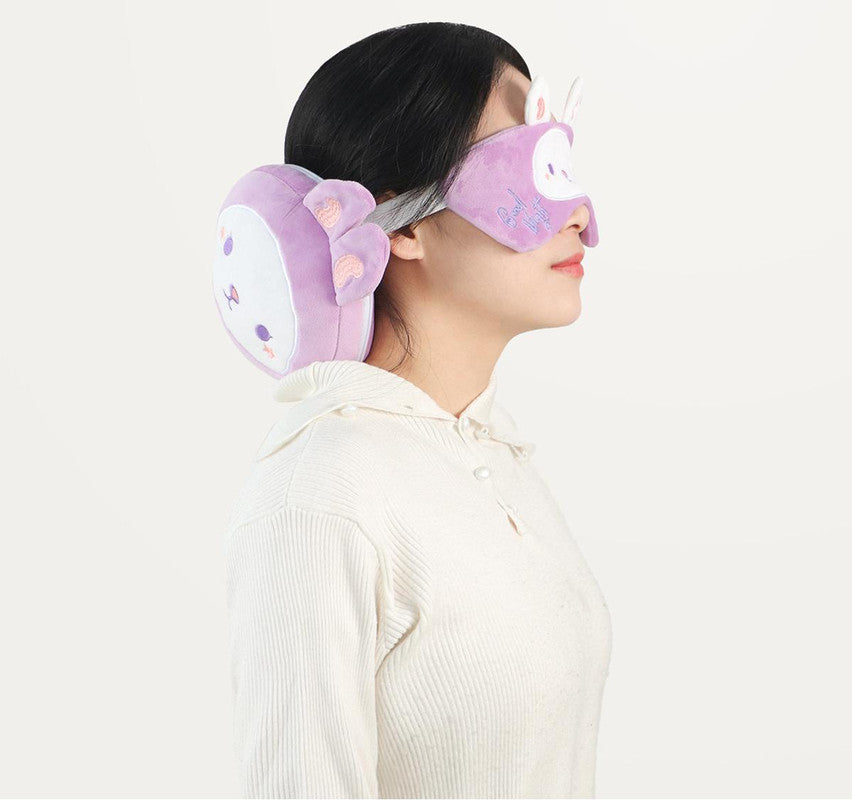 2-in-1 Convertible Eye Mask & Travel Neck Pillow Set - Plush Fabric with Snap Closure(pink) V888-ELOSUNG35240