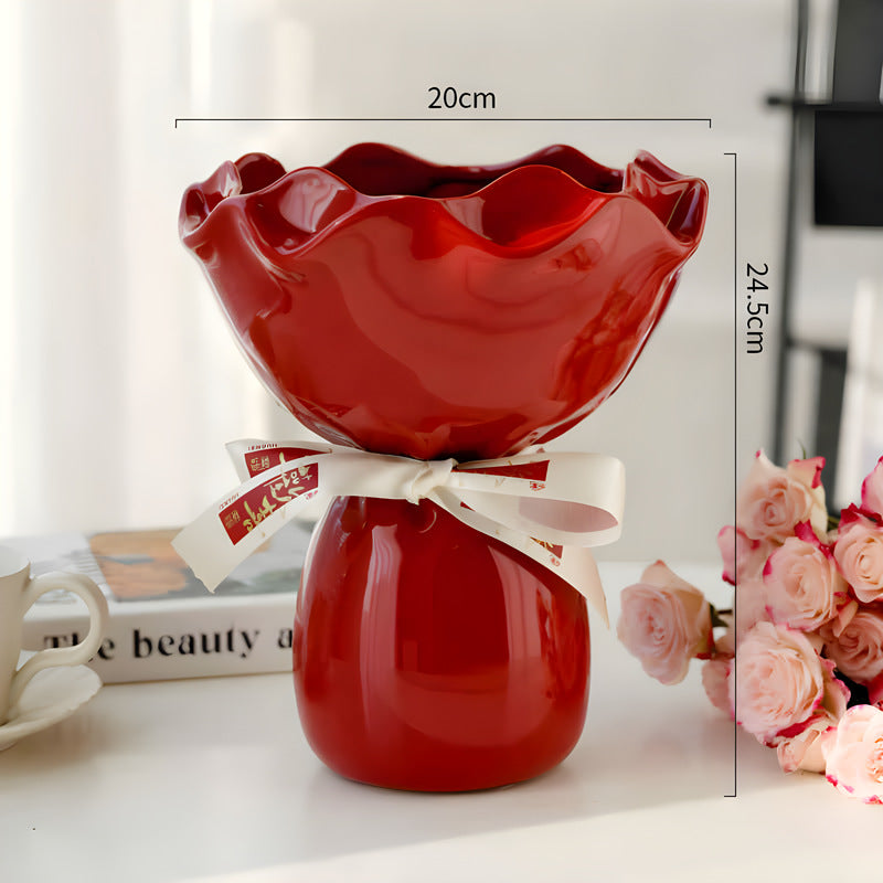 Handcrafted Minimalist Ceramic Vase - Artistic Home Decor Centerpiece(red) V888-ELOSUNG35245