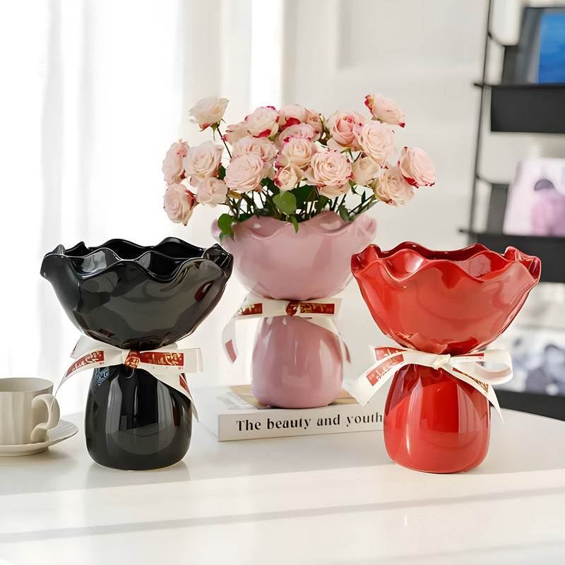 Handcrafted Minimalist Ceramic Vase - Artistic Home Decor Centerpiece(red) V888-ELOSUNG35245