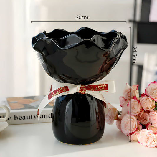 Handcrafted Minimalist Ceramic Vase - Artistic Home Decor Centerpiece(black) V888-ELOSUNG35246