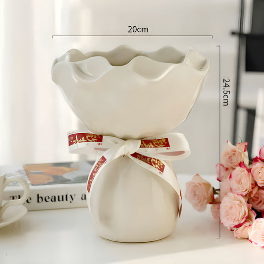 Handcrafted Minimalist Ceramic Vase - Artistic Home Decor Centerpiece(white) V888-ELOSUNG35247